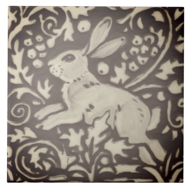 Braunes Cremes Kaninchen Blumenblätterung Holzdeko Fliese (Vorderseite)