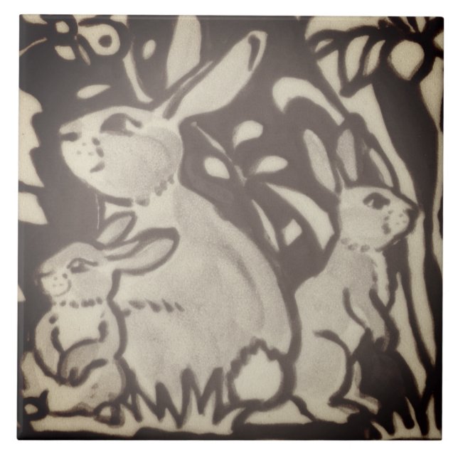 Braunes Cremes Kaninchen Blumenblätterung Holzdeko Fliese (Vorderseite)