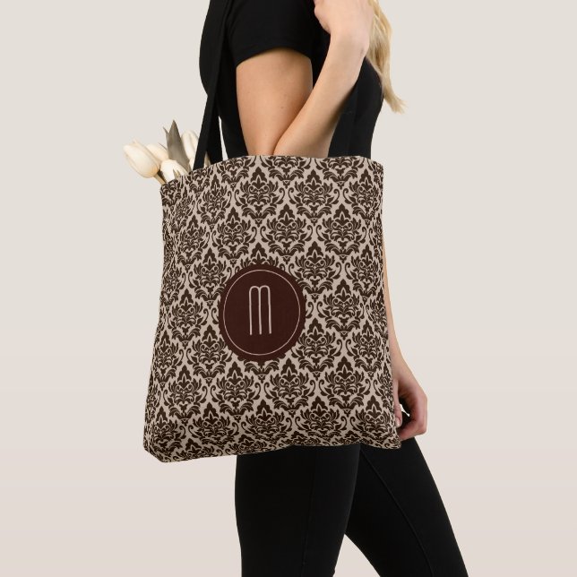 Braunes Damast-Muster-Monogramm (Von Nahem)