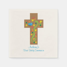 Braunes Dekorationskreuz mit Vogelgemeinschaft Nea Serviette