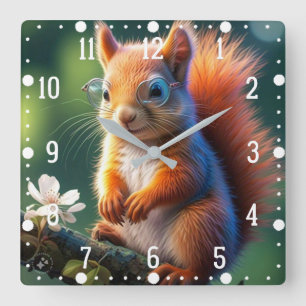 Braunes Eichhörnchen auf dem Zweig-56765 Quadratische Wanduhr