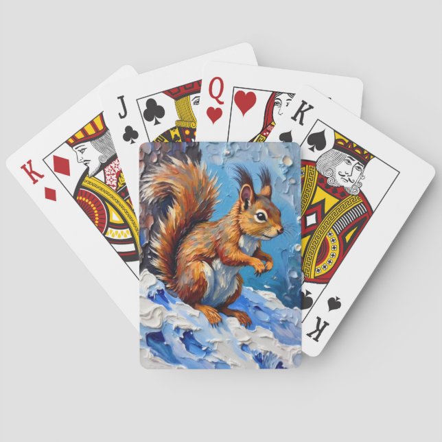 Braunes Eichhörnchen im Schnee Spielkarten (Rückseite)