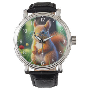 Braunes Eichhörnchen sitzt auf Gras-43543 Armbanduhr