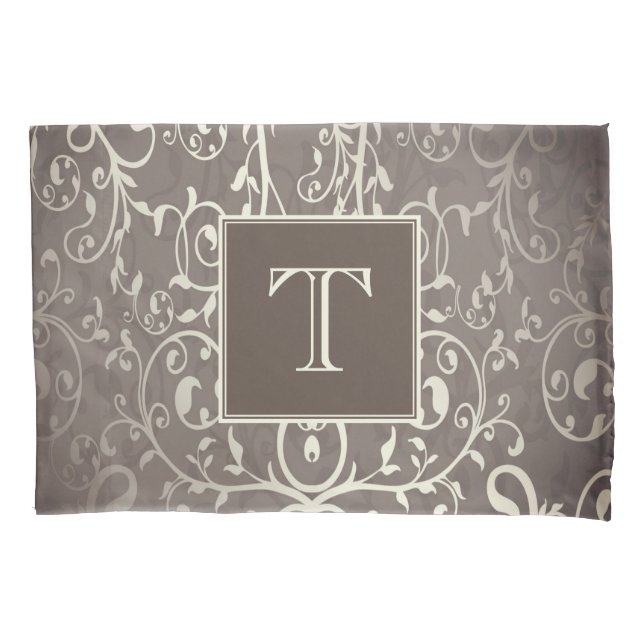 Braunes Elegant Blühe Monogram Pillowcase Kissenbezug (Vorderseite)