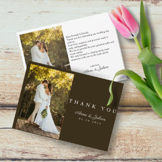 Braunes Foto Moderne Hochzeit W Notiz Landschaft Dankeskarte