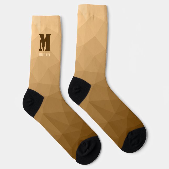 Braunes geometrisches Maschenmuster Monogramm Socken (Rechts)