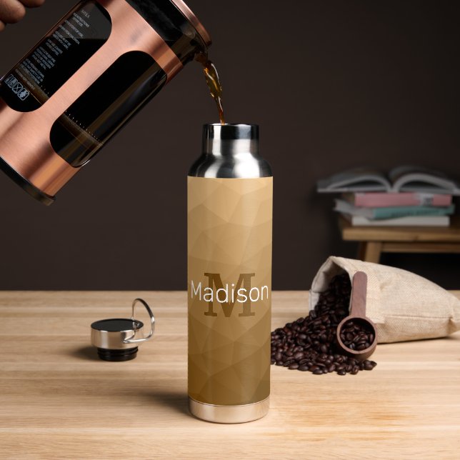 Braunes geometrisches Mesh Muster Monogramm Trinkflasche (Kaffee)