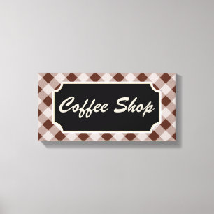 Braunes Gingham-Café-Schild Leinwanddruck