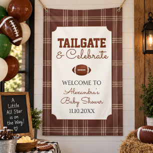 Braunes Gingham-Fußball-Tailgate-Baby-Shower Banner