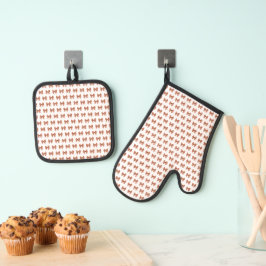 Braunes Gingham-Schleifenmuster Ofenhandschuh & Topflappen-Set