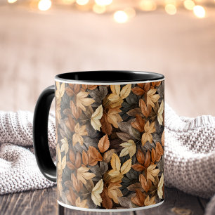 Braunes Gold Aquarell Herbstlaub Kaffee Tasse