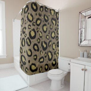Braunes Gold Glitter & Schwarz Leopard Cheetah Dru Duschvorhang