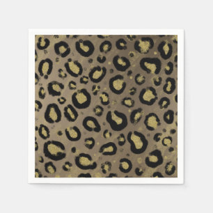 Braunes Gold Glitter & Schwarzer Leopard Cheetah D Serviette