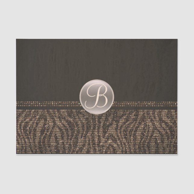 Braunes Gold Zebra Glanz Glam Monogramm Anfangsbuc Seidenpapier (Vorderseite)