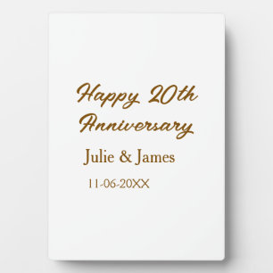 Braunes goldenes glückliches 20. Jubiläum Name dat Fotoplatte