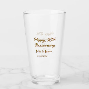 Braunes goldenes glückliches 20. Jubiläum Name Dat Glas