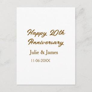 Braunes goldenes glückliches 20. Jubiläum Name dat Postkarte
