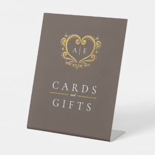 Braunes goldenes Herz Monogramm Hochzeitskarten Ge Sockelschild