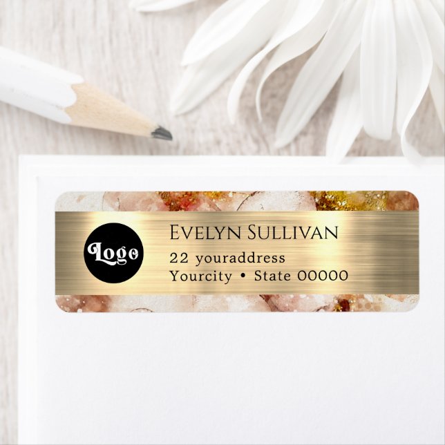 Braunes goldenes Logo für die Rückgabe der Adresse (Insitu)