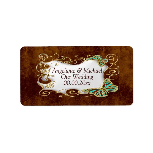 Braunes Goldmedaille Hochzeitwein Siegel Adressaufkleber (Vorne)