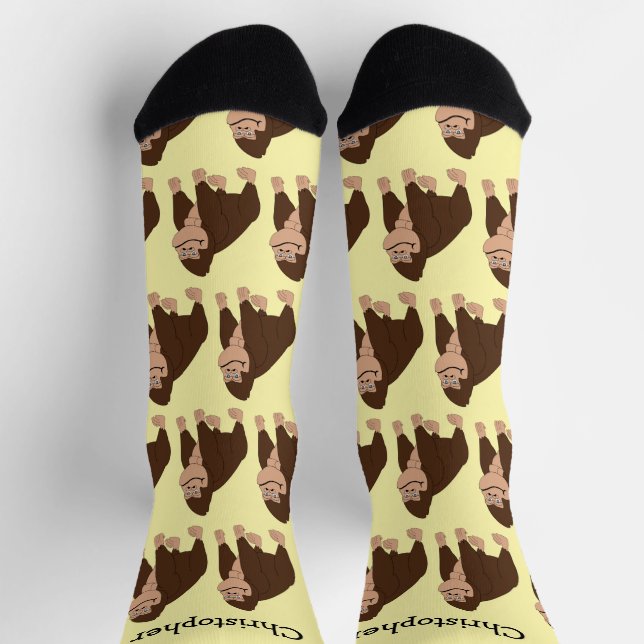 Braunes Gorilla-Design personalisiert Socken (Oben)