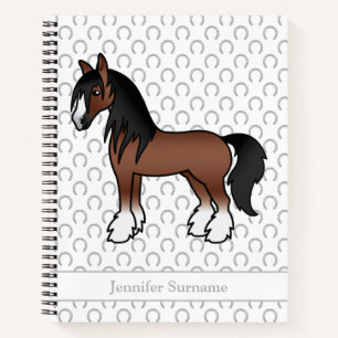 Braunes Gypsy Vanner Clydesdale Pferd & Text Notizbuch