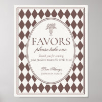 Braunes Harlekin-Karo-Hochzeitsdekoration-Schild