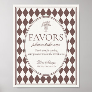 Braunes Harlekin-Karo-Hochzeitsdekoration-Schild Poster