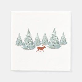 Braunes Hirsch unter schneebedeckten Spruce Trees Serviette