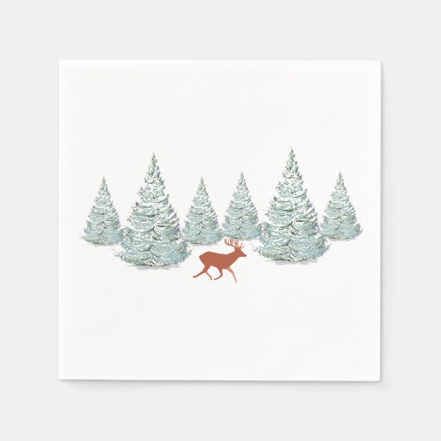 Braunes Hirsch unter schneebedeckten Spruce Trees Serviette (Vorderseite)