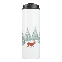 Braunes Hirsch unter schneebedeckten Spruce Trees Thermosbecher