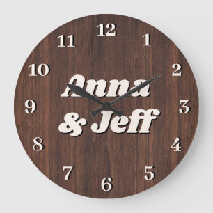 Braunes Holz Hintergrund Valentine Couple Name Cus Große Wanduhr