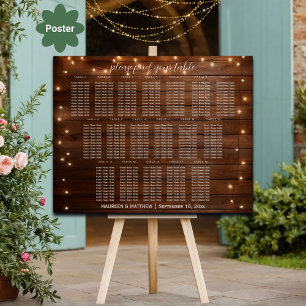Braunes Holz String Lights 18 Tische Hochzeitssitz Poster