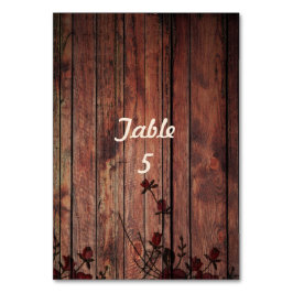 Braunes Holz und rote Imitate Hochzeit Tischnummer