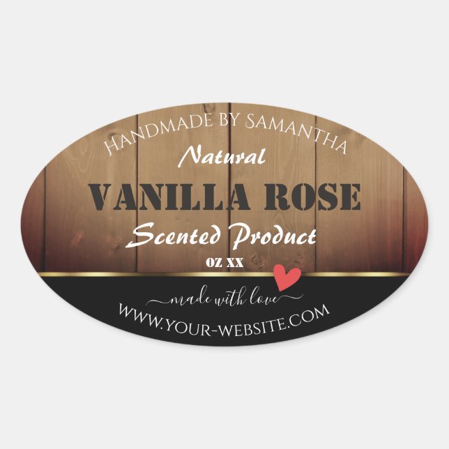 Braunes Holzkörnchen Verpackungsetiketten Herz Ovaler Aufkleber (Vorderseite)