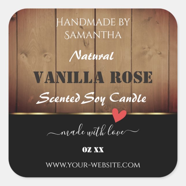 Braunes Holzkörnchen Verpackungsetiketten Herz Quadratischer Aufkleber (Vorderseite)