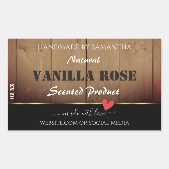 Braunes Holzkörnchen Verpackungsetiketten Herz Rechteckiger Aufkleber (Vorderseite)