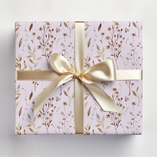Braunes hübsches Blumen- und Blätter-Muster im Win Geschenkpapier