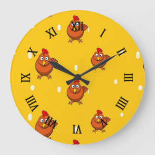 Braunes Huhn auf Orange Große Wanduhr