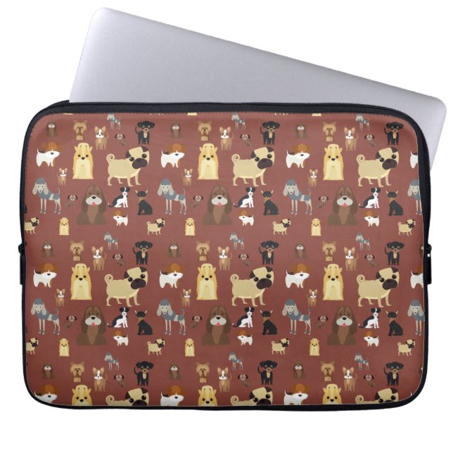 Braunes Hundemuster. Laptopschutzhülle (Vorderseite)