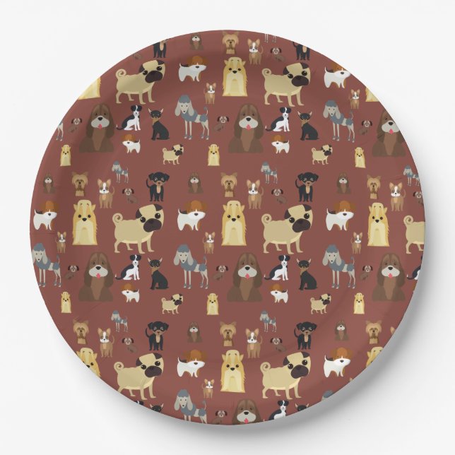 Braunes Hundemuster. Pappteller (Vorderseite)