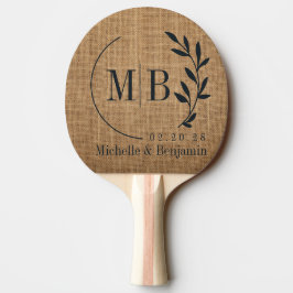 Braunes Jute-Blatt-Hochzeits-Monogramm Tischtennis Schläger