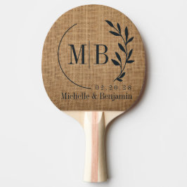 Braunes Jute-Blatt-Hochzeits-Monogramm Tischtennis Schläger