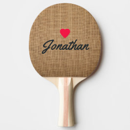 Braunes Jute Vintage Herz Signatur Tischtennis Schläger
