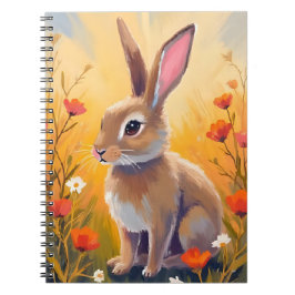 Braunes Kaninchen Blumiges Feld Tiermalerei Notizblock