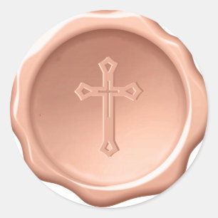 Braunes Kreuz-Wachssiegel mit Prägung religiös Runder Aufkleber