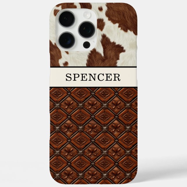 Braunes Kuhleder und monogrammierte Lederteile Case-Mate iPhone Hülle (Rückseite)