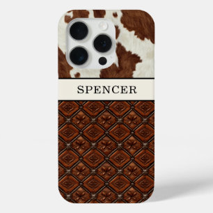 Braunes Kuhleder und monogrammierte Lederteile Case-Mate iPhone Hülle
