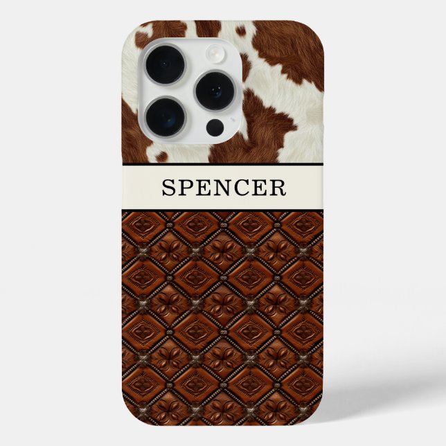 Braunes Kuhleder und monogrammierte Lederteile Case-Mate iPhone Hülle (Rückseite)