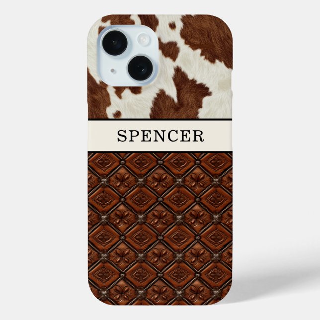 Braunes Kuhleder und monogrammierte Lederteile Case-Mate iPhone Hülle (Rückseite)